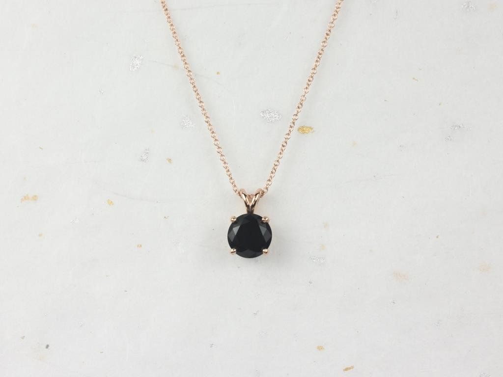 Rosados Box Ready to Ship Donna 6mm 14kt Rose Gold Round Black Onyx Leaf Gallery Basket Solitaire Necklace