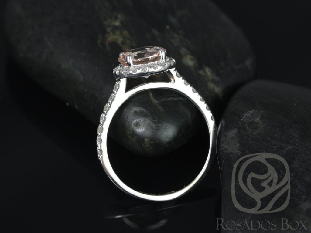 Rosados Box Ready to Ship Dana 8mm 14kt White Gold Round Morganite and Diamonds Halo Engagement Ring