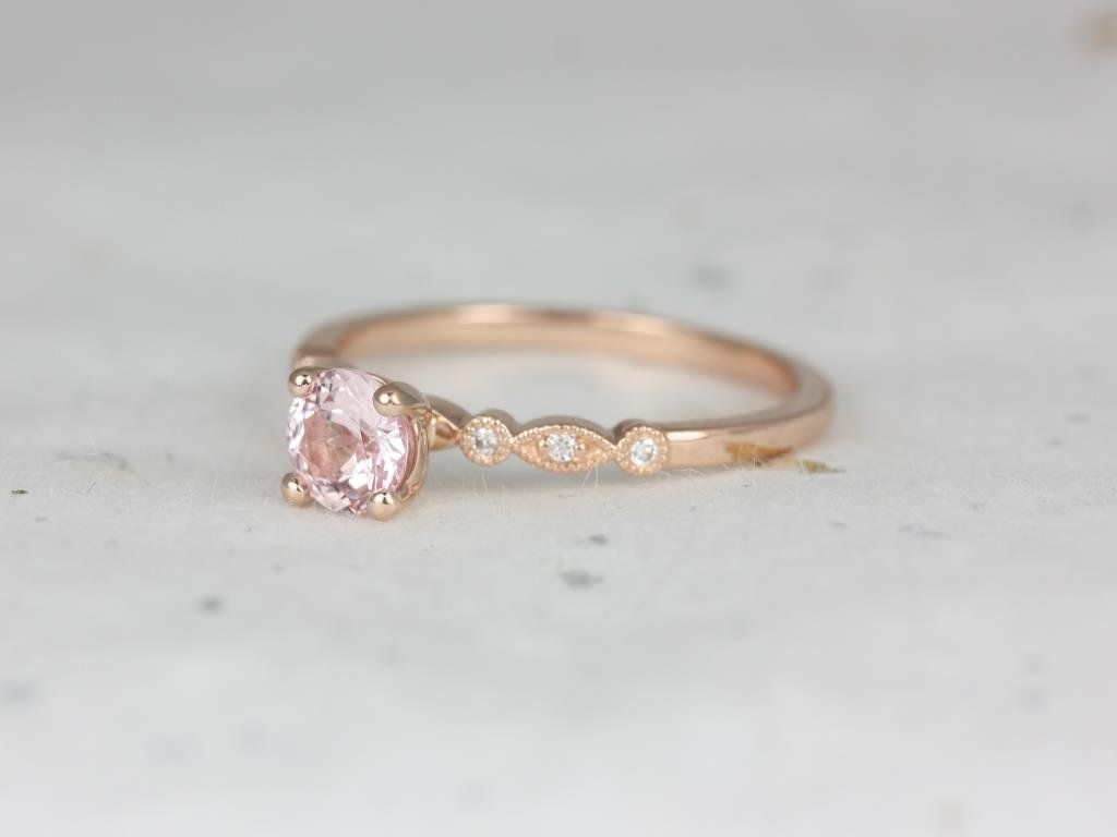 Rosados Box Ready to Ship Gale 0.62cts 14k Rose Gold Round Peach Champagne Diamonds Vintage WITH Milgrain Engagement Ring