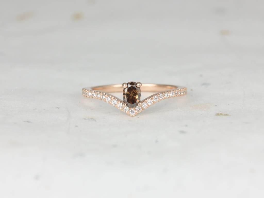 Rosados Box Ready to Ship Anaya 0.26cts 14kt Rose Gold Oval Chevron Flair Cognac Diamond Stackable Ring (S.L.A.Y. Collection)