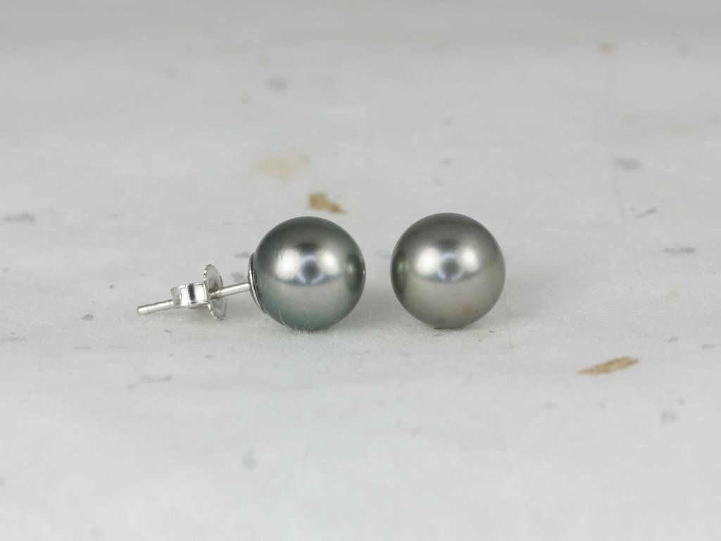 Rosados Box Ready to Ship Tahitian Pearl 8.5-9mm 14kt White Gold Classic Stud Earrings (Basics Collection)