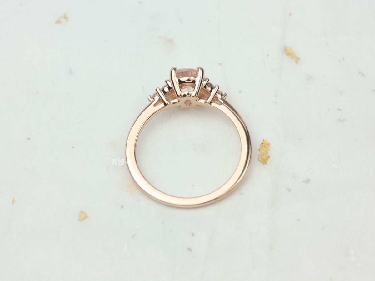 Rosados Box Juniper 8x6mm 14kt Rose Gold Morganite Diamonds Dainty Oval Cluster 3 Stone Engagement Ring