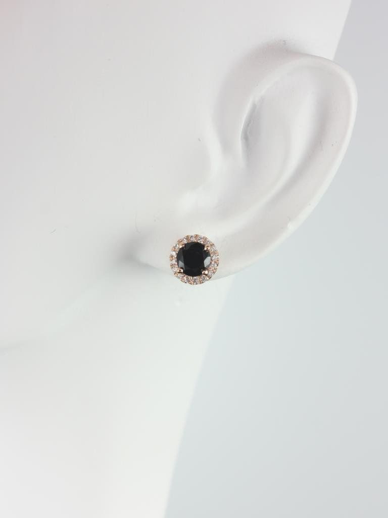 Rosados Box Ready to Ship Gemma 5mm 14kt Rose Gold Round Black Onyx and Diamonds Halo Stud Earrings