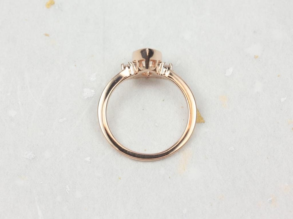 Rosados Box Oana 8x5mm 14kt Rose Gold Pear Morganite and Diamonds Bezel Crescent Sunrays Engagement Ring