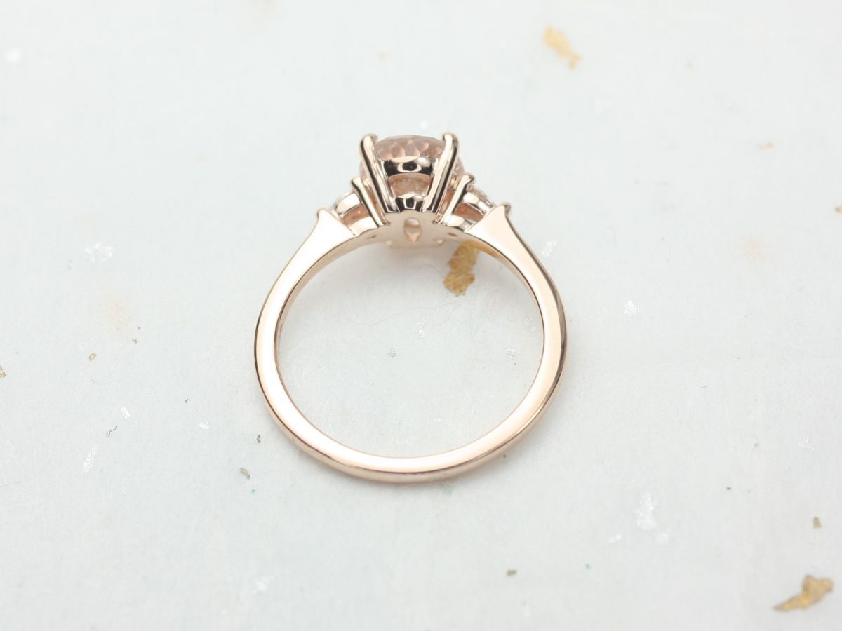 Rosados Box 2.22cts Ready to Ship Petite Emery 14kt Rose Gold Peach Sapphire Dainty Diamond Pear 3 Stone Oval Engagement Ring