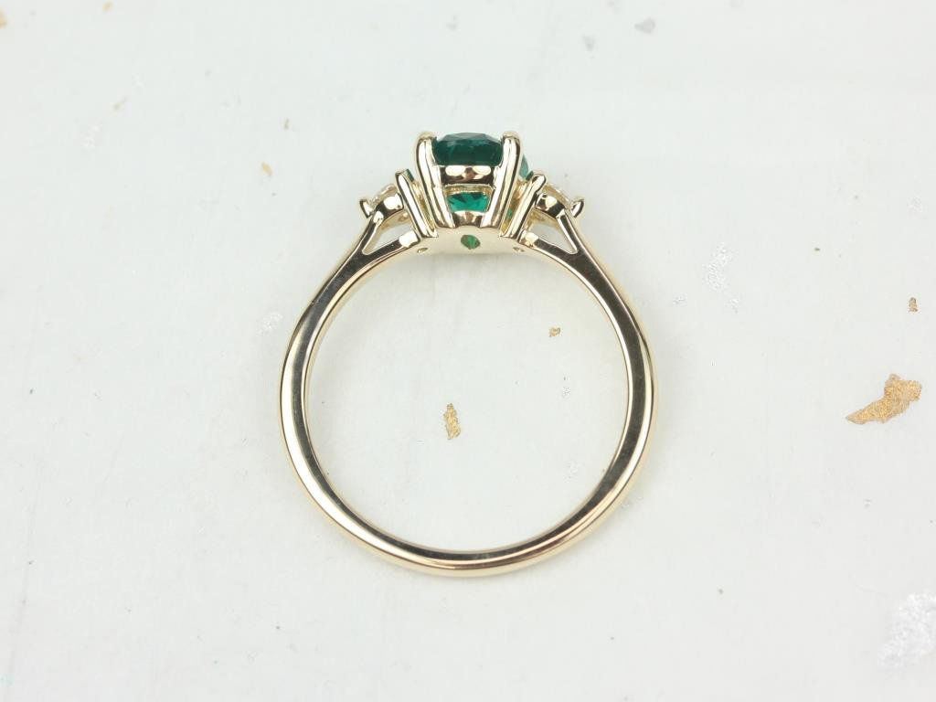 Gloria  8x6mm 14kt Gold Emerald Diamonds Three Stone Oval Ring by Rosados Box