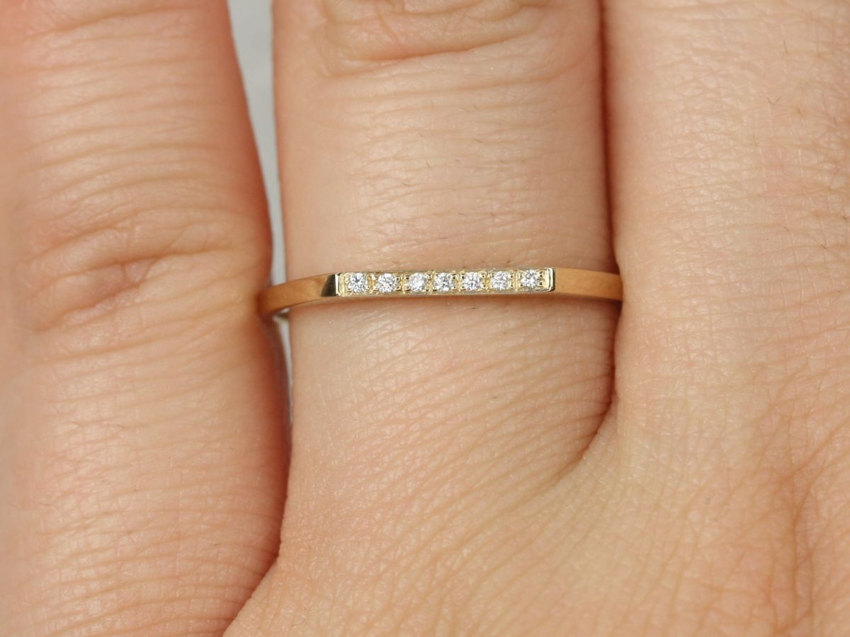 Rosados Box Ultra Petite Everly DIA 14kt Solid Gold Diamond Flat Top Unique Dainty Stacking Ring