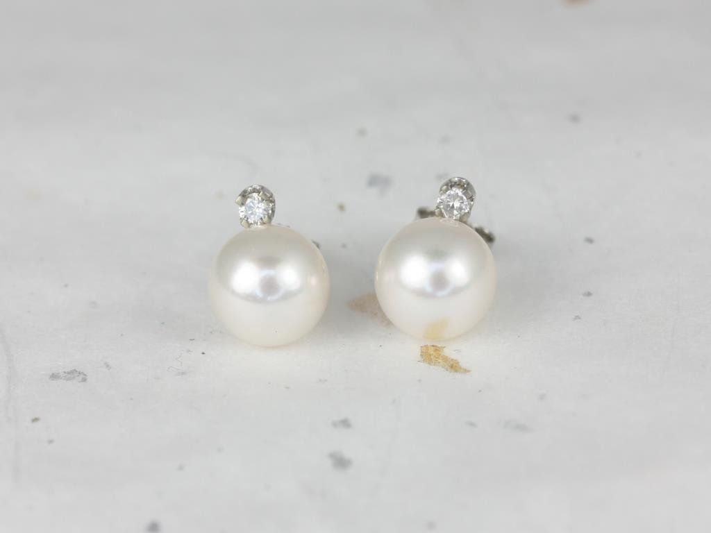 Rosados Box Ready to Ship Cultured Pearl Akoya 8-8.5mm & Diamond 14kt White Gold Classic Stud Earrings (Basics Collection)