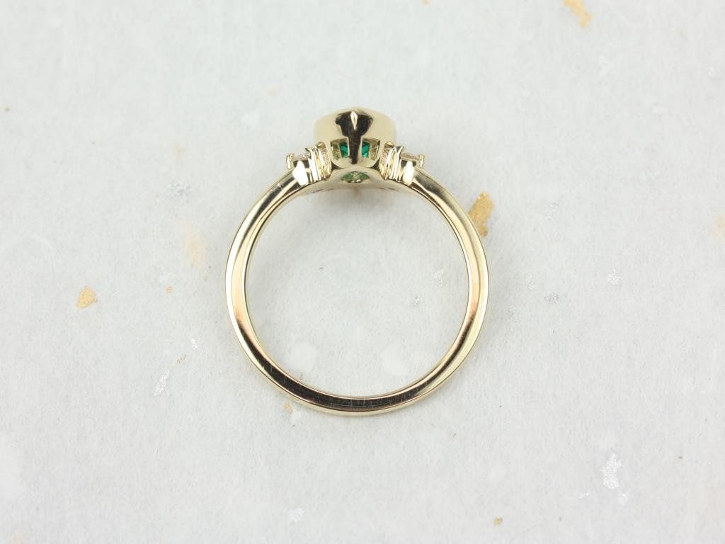 Rosados Box Oana 8x5mm 14kt Yellow Gold Pear Emerald Diamonds Bezel Crescent Half Halo Engagement Ring