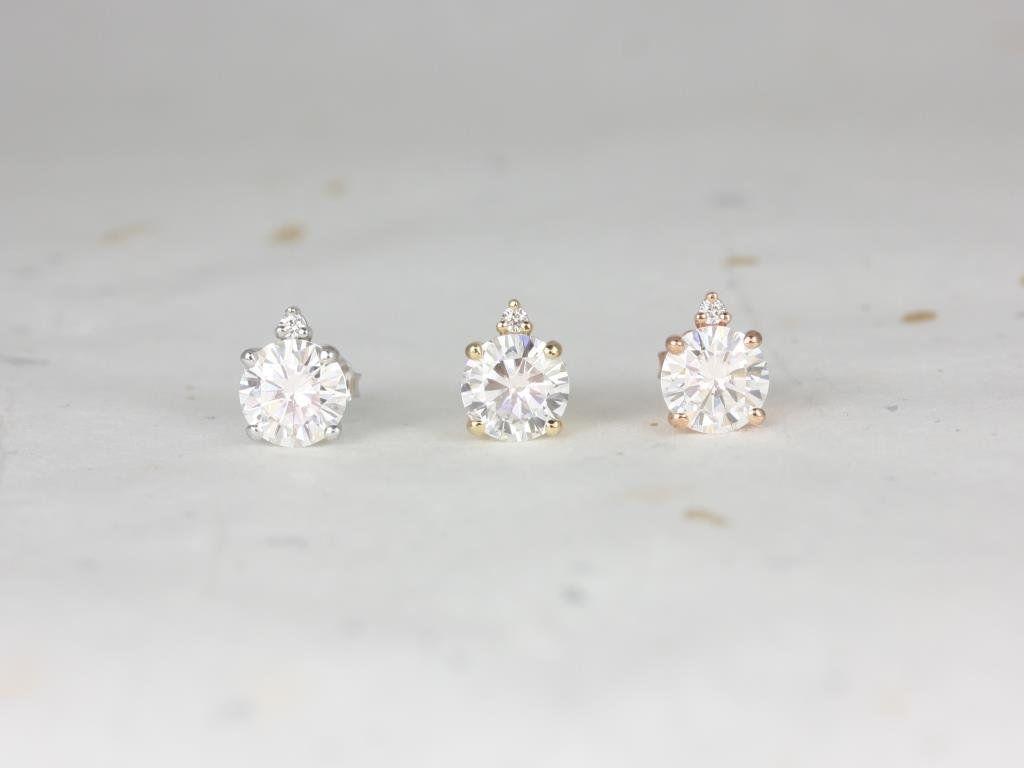 Rosados Box Ready to Ship Nicole 14kt ROSE Gold Round 7mm Forever One Moissanite and Diamond Stud Earrings