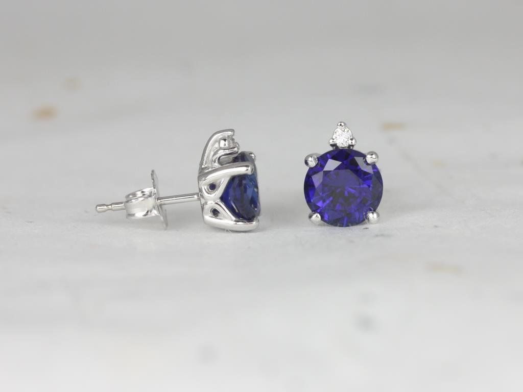 Rosados Box Nicole 14kt Gold Round Blue Sapphire and Diamond Stud Earrings