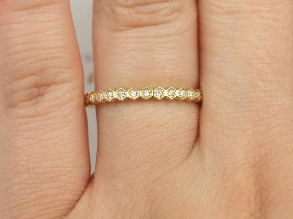 Rosados Box Ultra Petite Honore 14kt Yellow Gold Vintage WITHOUT Milgrain Diamond ALMOST Eternity Band