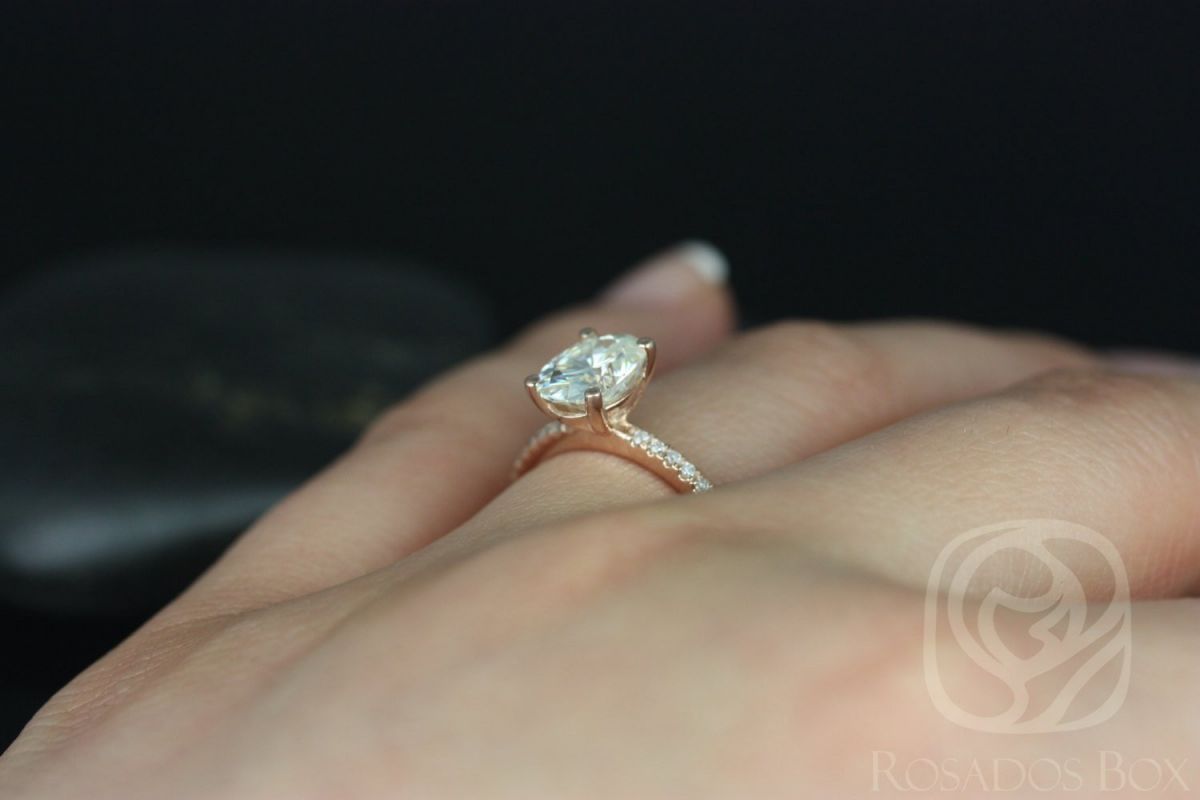 1.50ct Ready to Ship Darcy 8x6mm 14kt WHITE Gold Moissanite Diamond Oval Solitaire with Accent Ring by Rosados Box
