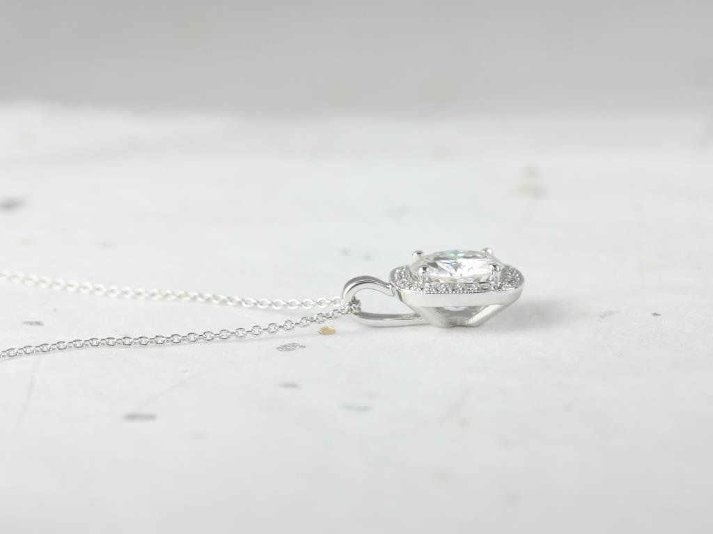 Moissanite Milgrain Bezel Round Cut Necklace Solitaire Charm Thin Chain, 2ct, 8mm, Custom, Wedding,Aniversary Gift, Commitment-Faster Ship