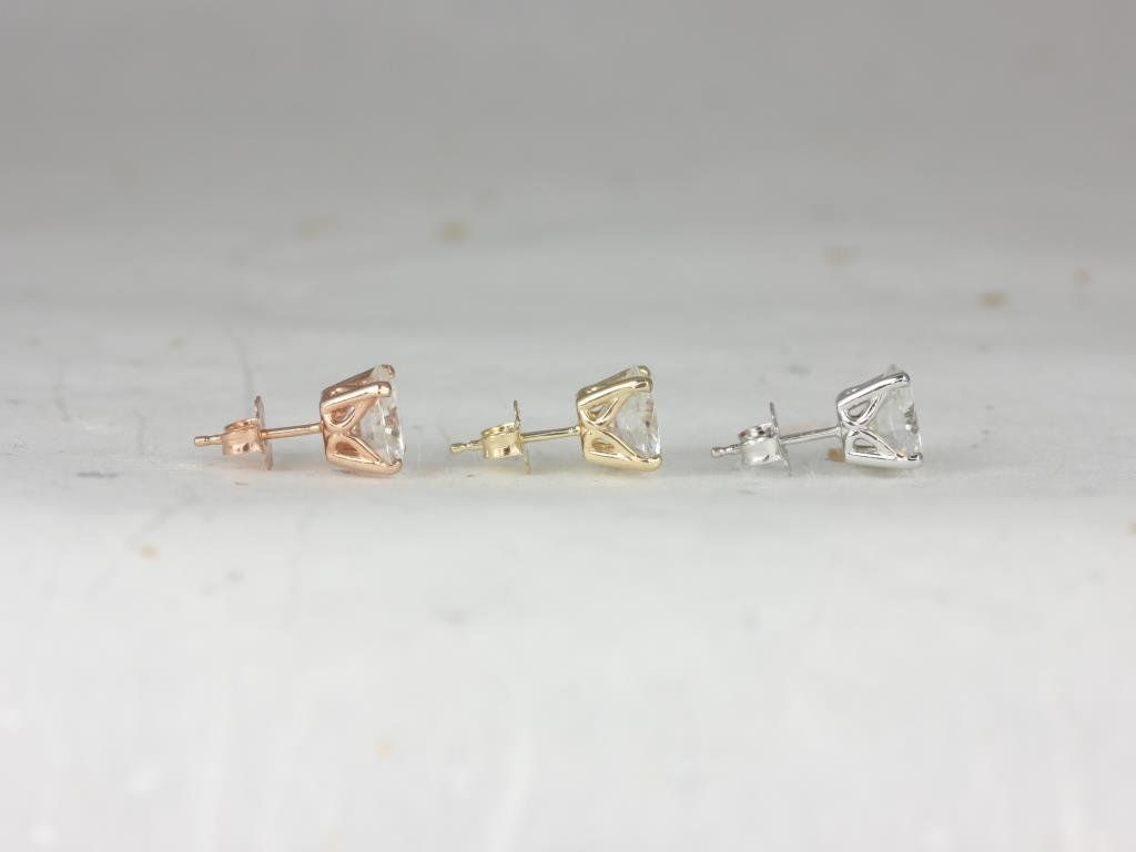 Rosados Box Ready to Ship Donna 7mm 14kt WHITE Gold Round Forever One Moissanite Leaf Gallery Basket Stud Earrings