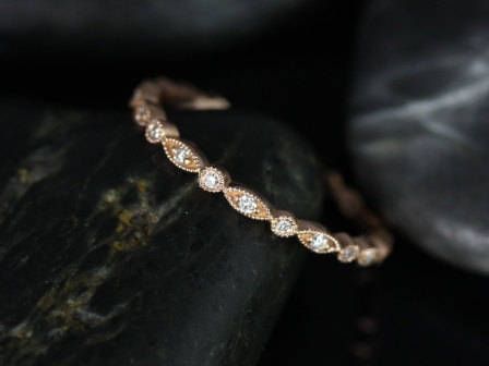 Rosados Box Ready to Ship Ultra Petite Gwen 14kt Rose Gold WITH Hand Milgrain Diamond FULL Eternity Band