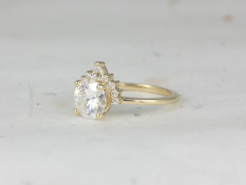 Rosados Box Kylie 8mm 14kt Yellow Gold Round Moissanite and Diamonds Crescent Sunrays Engagement Ring