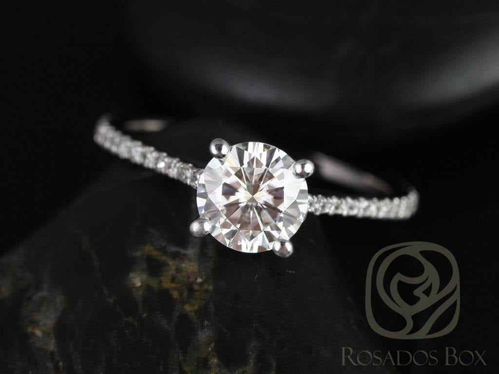 Ready to Ship Eloise 6.5mm 14kt ROSE Gold Forever One Moissanite Diamonds Dainty Round Cathedral Solitaire Engagement Ring,Rosados Box