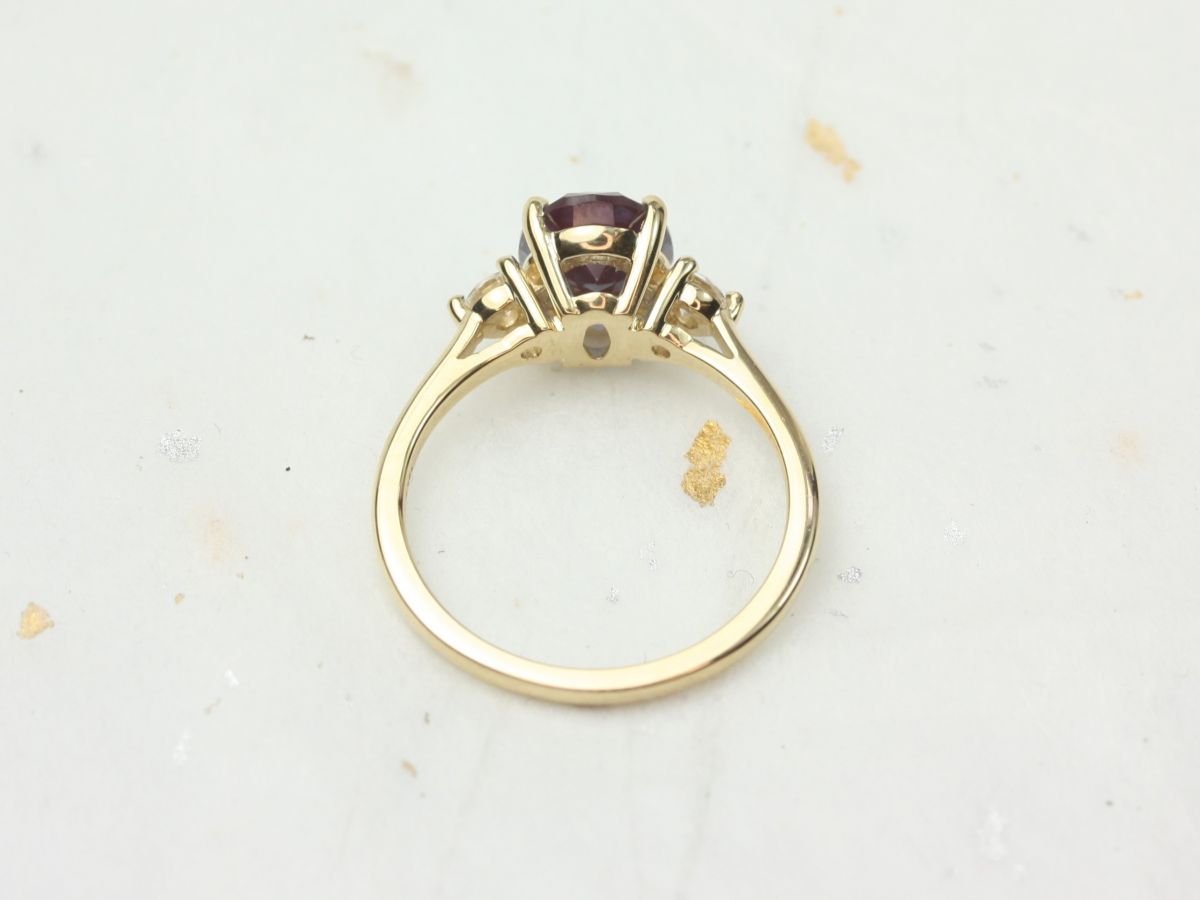 Gloria 8x6mm 14kt Gold Alexandrite Diamonds Three Stone Oval Ring by Rosados Box