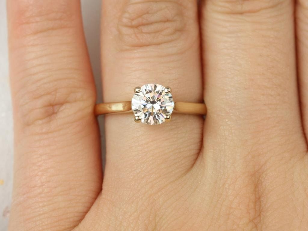 Rosados Box Lara 7mm 14kt Yellow Gold Round Moissanite Trellis Cathedral Solitaire Engagement Ring