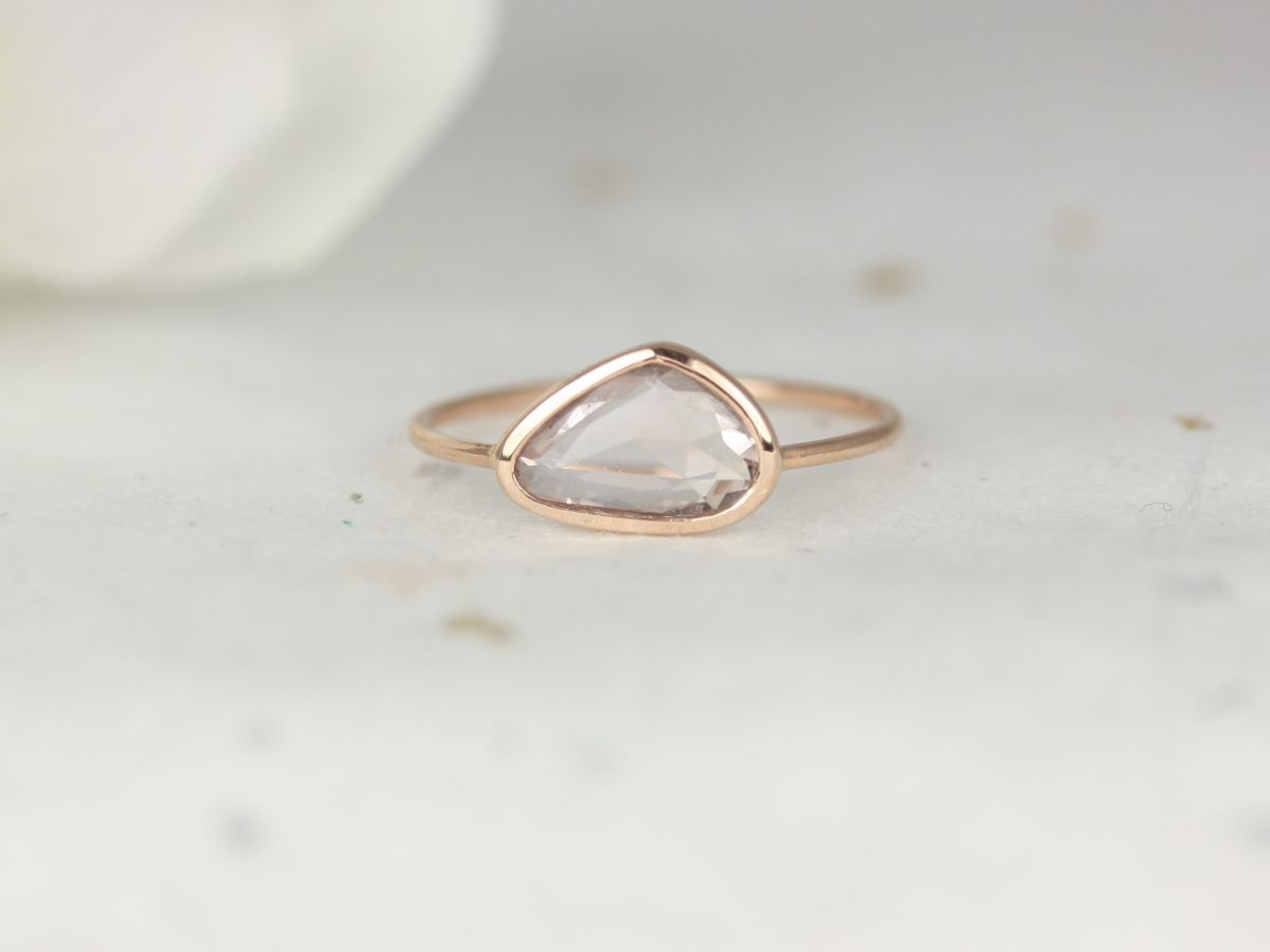 Rosados Box 1.19ct Ready to Ship Donatella Jelly Bean 14kt Rose Gold Free Form Organic Slice Rose Cut Peach Sapphire Dainty Ring