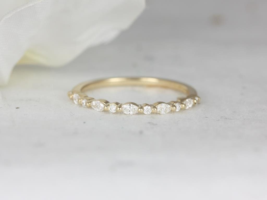 Ultra Petite Cher 14kt Gold Marquise Round Diamond Single Prong HALFWAY Eternity Ring by Rosados Box
