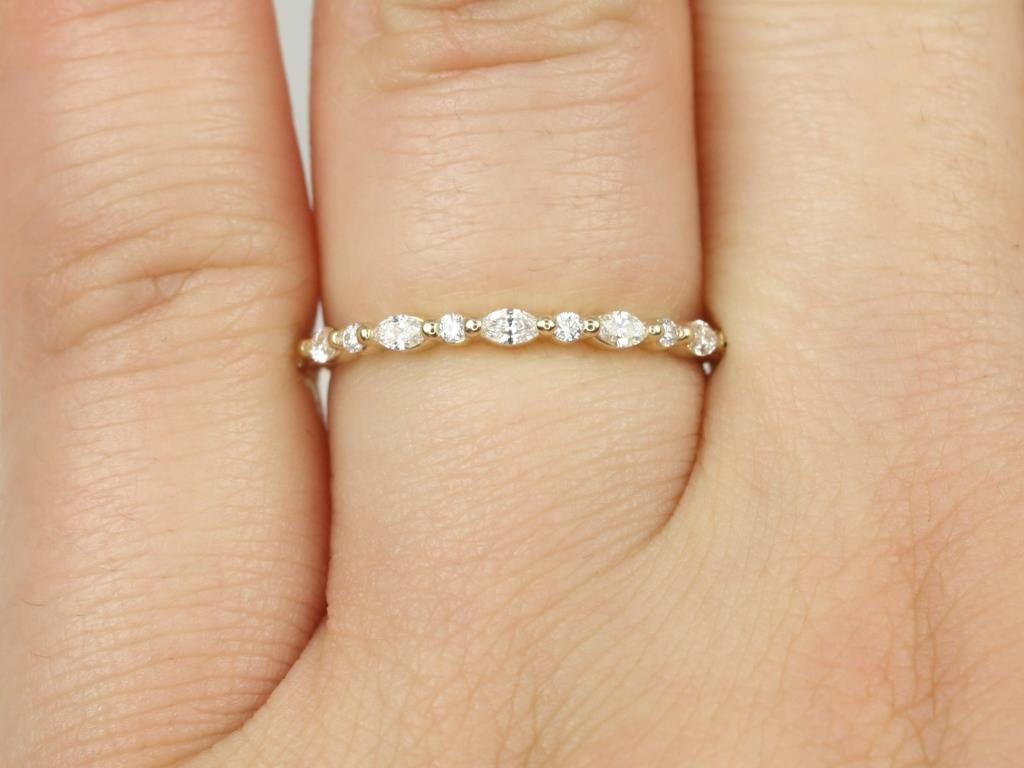 Ultra Petite Cher 14kt Gold Marquise Round Diamond Single Prong HALFWAY Eternity Ring by Rosados Box
