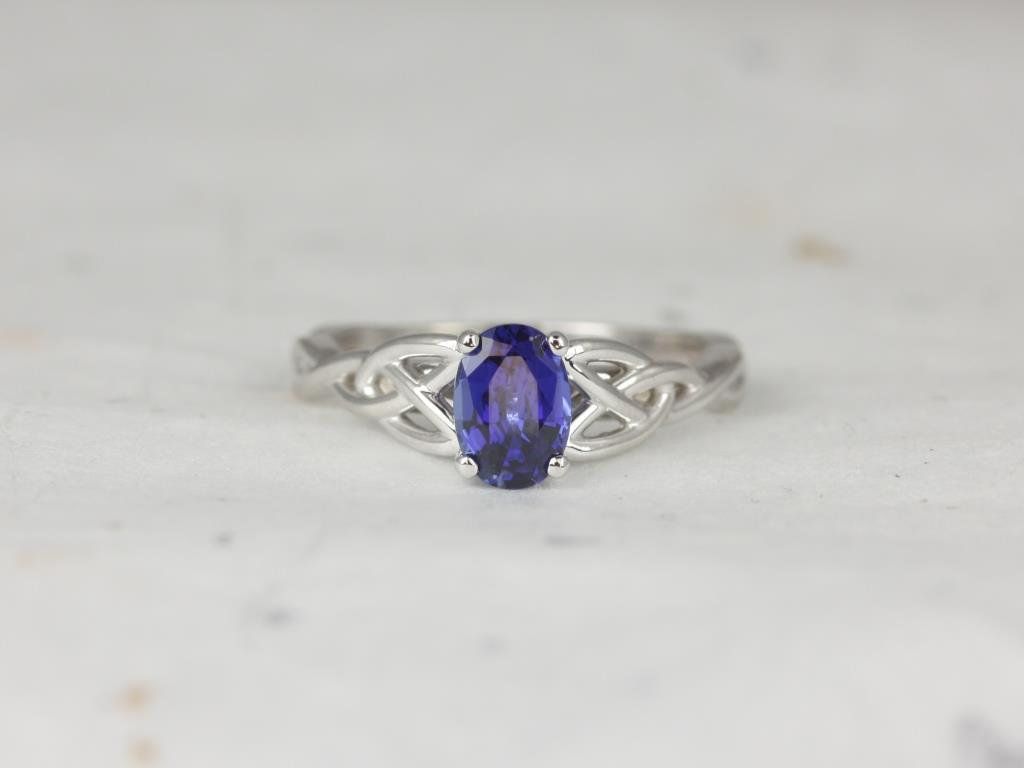 Rosados Box Ciara 7x5mm 14kt Gold Oval Blue Sapphire Celtic Knot Engagement Ring