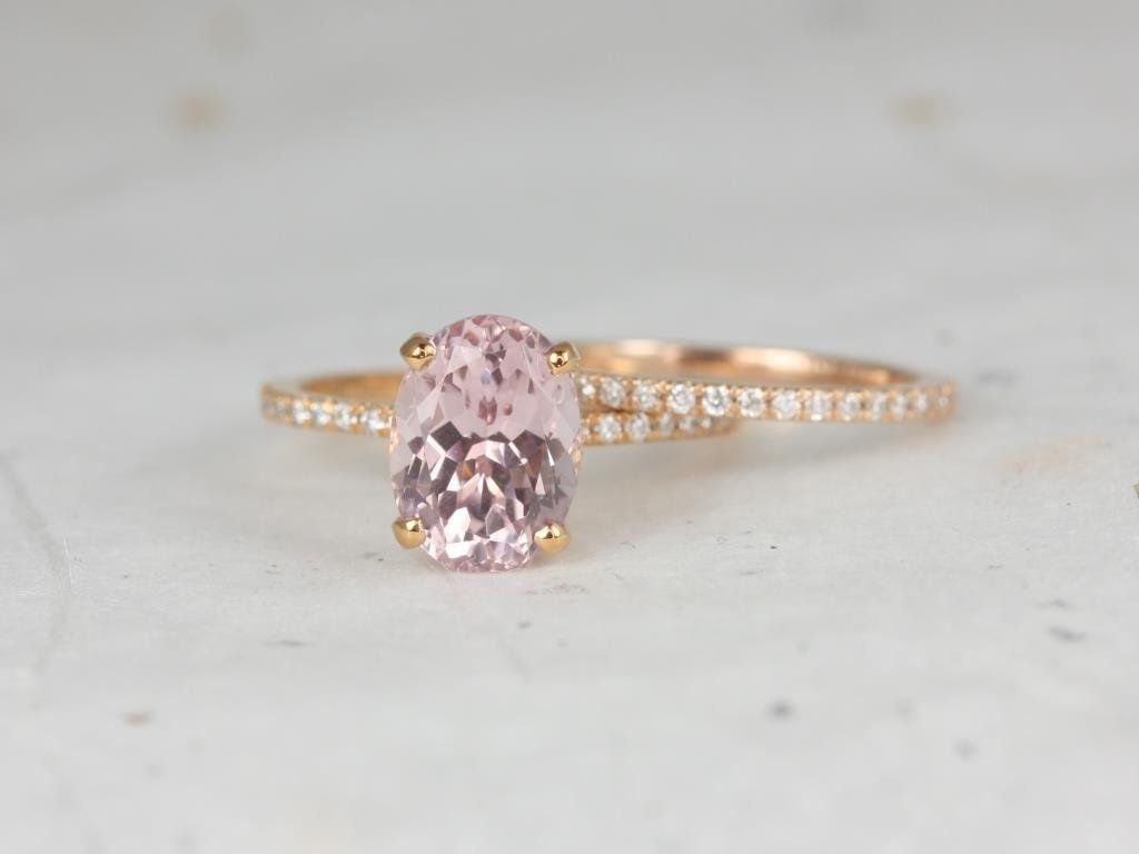 3.54ct Ready to Ship Hillary 14kt Rose Gold Blush Champagne Spinel Diamond Bridal Set by Rosados Box