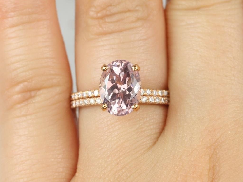 3.54ct Ready to Ship Hillary 14kt Rose Gold Blush Champagne Spinel Diamond Bridal Set by Rosados Box