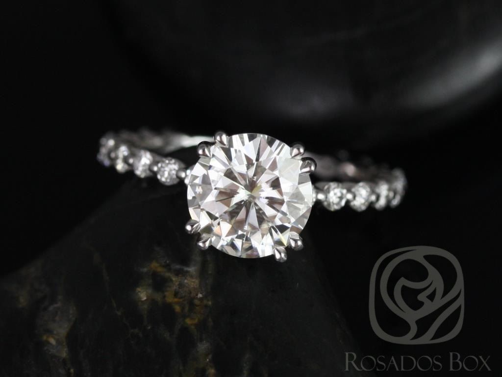 2ct Ready to Ship Naomi 8mm 14kt YELLOW Gold Forever One Moissanite Diamond Double Talon Round Solitaire with Accents Ring by Rosados Box