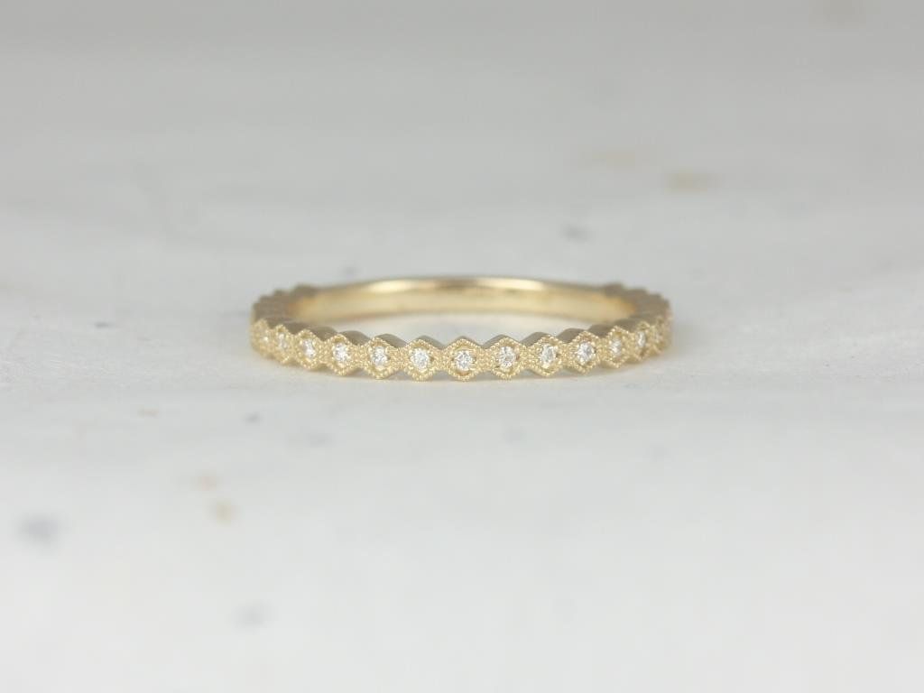 Rosados Box Ultra Petite Honore 14kt Yellow Gold Vintage WITH Milgrain Diamond ALMOST Eternity Band