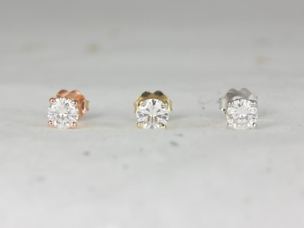 Rosados Box Moissanite Classic Studs 14kt Gold 4-Prong Earrings (Basics Collection)