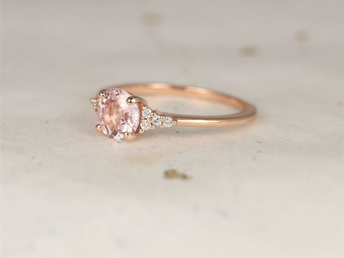 Rosados Box 1.40ct Ready to Ship Malia 14kt Rose Gold Peach Sapphire Diamonds Dainty Round 3 Stone Cluster Ring