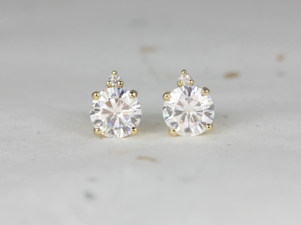 Rosados Box Ready to Ship Nicole 14kt ROSE Gold Round 7mm Forever One Moissanite and Diamond Stud Earrings
