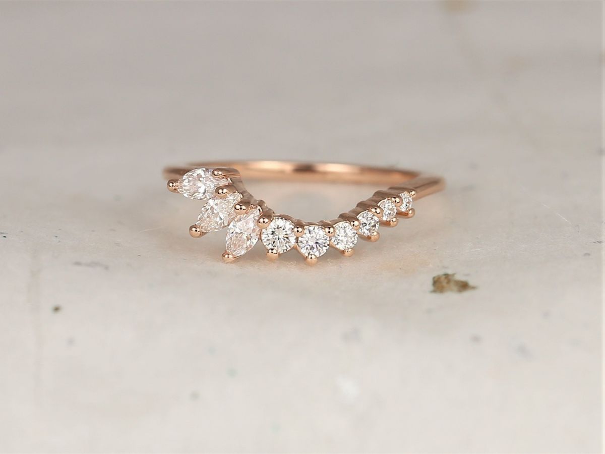 Rosados Box Trix 14kt Solid Rose Gold Tiara Crown Diamonds Band Asymmetrical Curved Nesting Ring