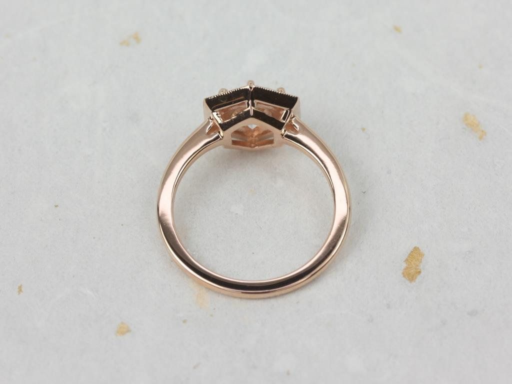 Rosados Box Willis 7mm 14kt Rose Gold Round Moissanite Diamonds Hexagon Halo WITH Milgrain Engagement Ring