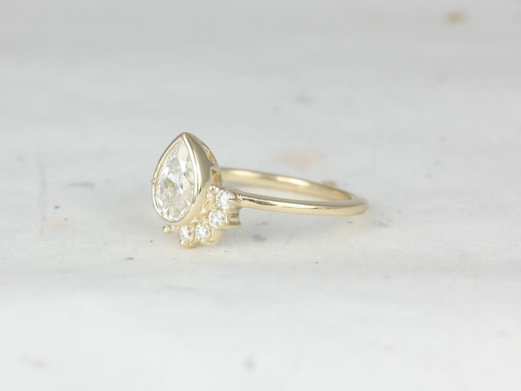 1ct Oana 8x5mm 14kt Moissanite Diamonds Bezel Half Halo Pear Ring