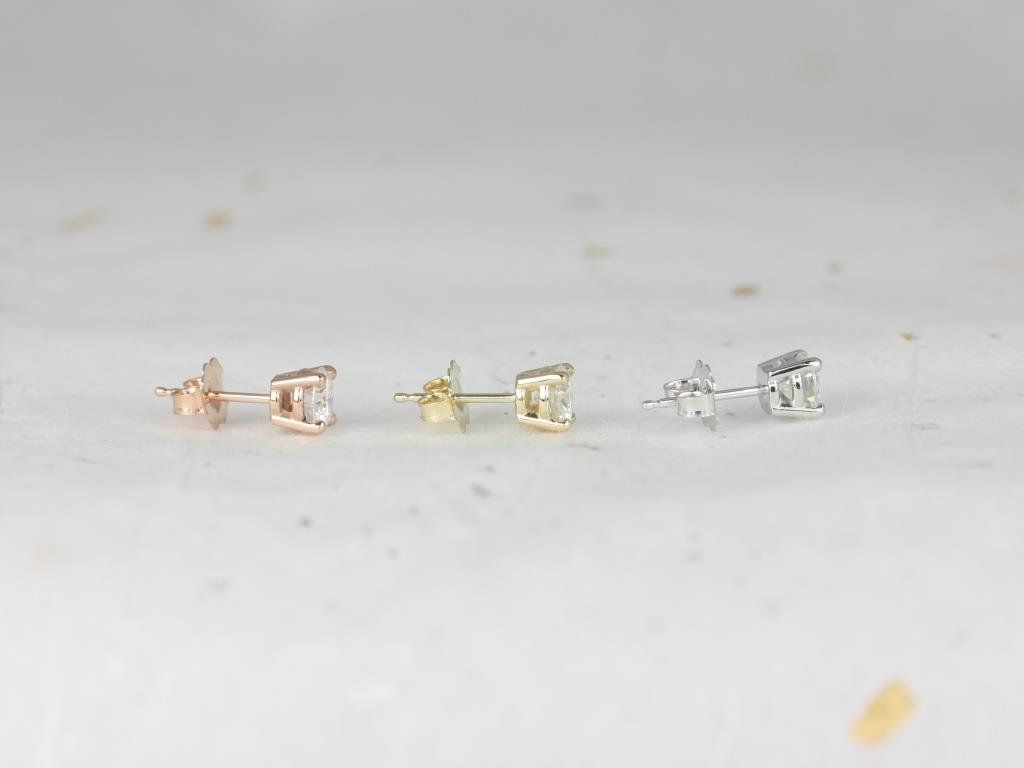 Rosados Box Ready to Ship 4mm Moissanite Classic Studs 14kt ROSE Gold 4-Prong Earrings (Basics Collection)