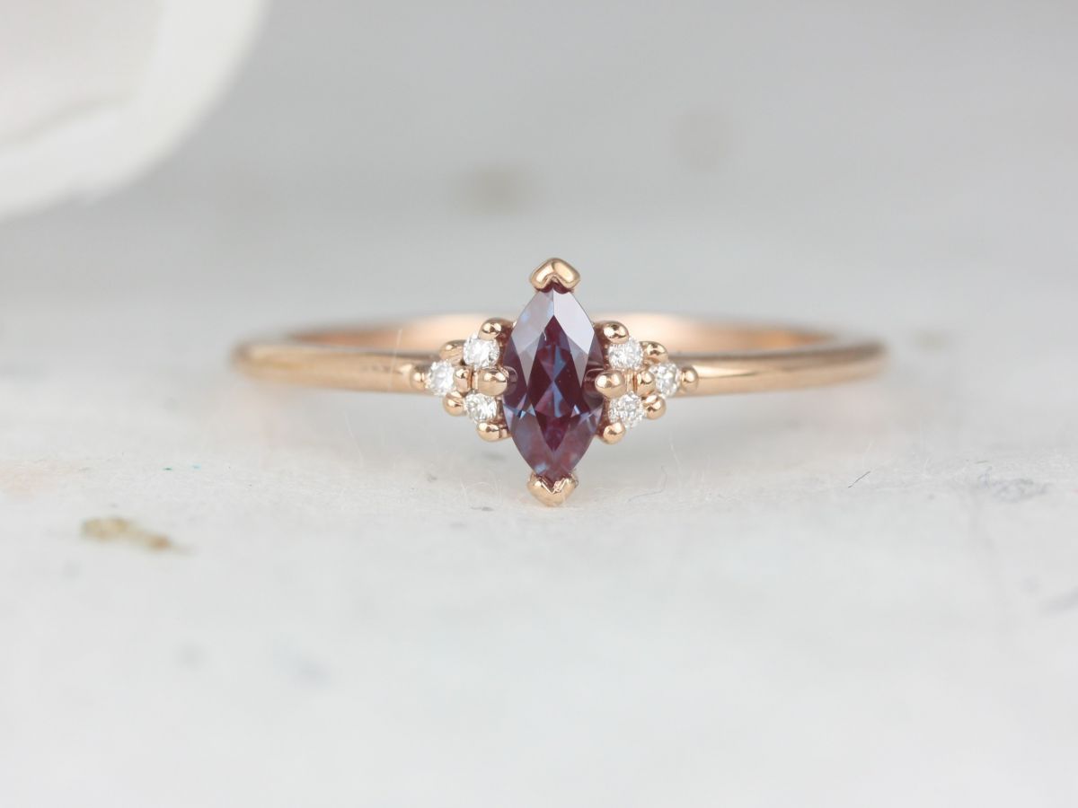 Rosados Box Charlie 6x3mm 14kt Gold Alexandrite Sapphire Cluster 3 Stone Stack Ring