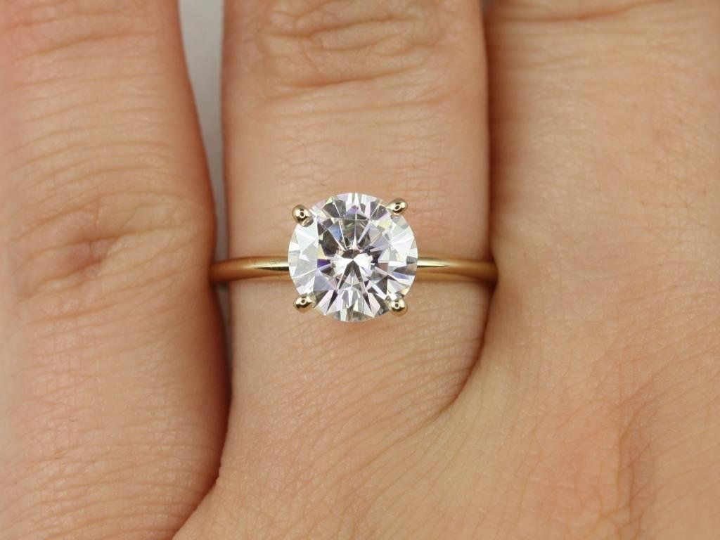 14kt Gold Value Round Moissanite Charles Colvard Thin Skinny Solitaire Engagement Ring