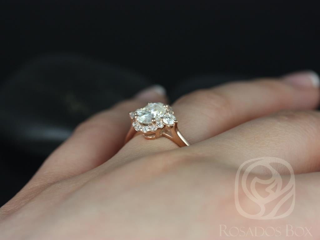 1.50ct Ready to Ship 14kt YELLOW Gold Britney 8x6mm Moissanite GH & Diamond Unique Halo Ring by Rosados Box 