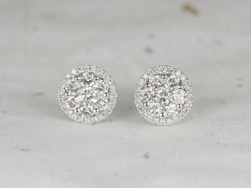 Rosados Box Danice Studs 14kt White Gold 1ct Round Diamonds Cluster Halo Stud Earrings