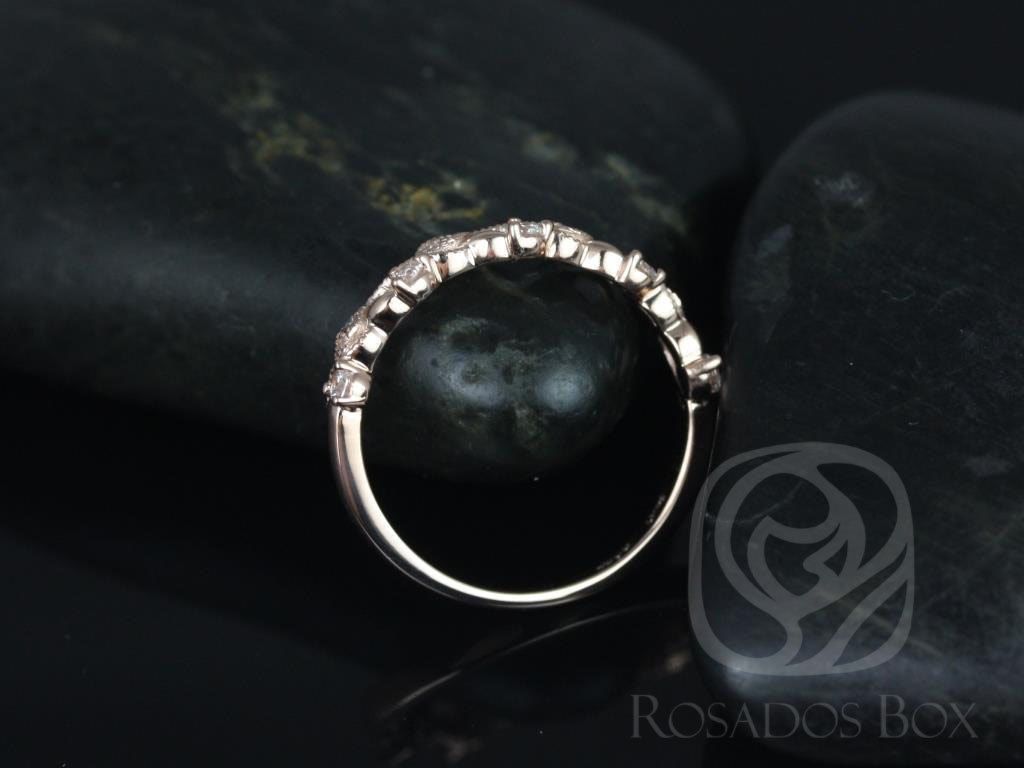 Rosados Box Ready to Ship Daphine 14kt Rose Gold Thin Weaving Leaves Diamonds Berries Halfway Eternity Band