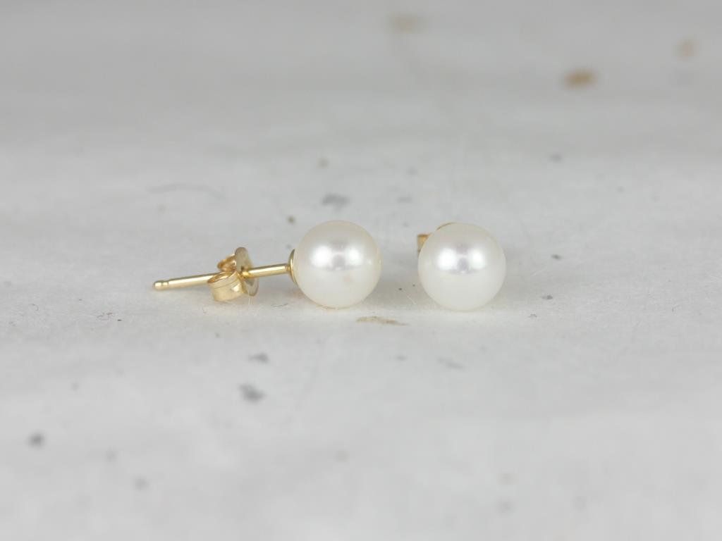Rosados Box Ready to Ship Cultured Pearl Freshwater 5mm 14kt Yellow Gold Classic Stud Earrings (Basics Collection)