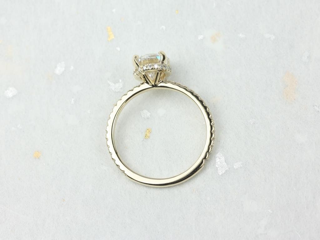 LOW Viviana 9x7mm 14kt Moissanite Diamond Hidden Halo Oval Ring by Rosados Box