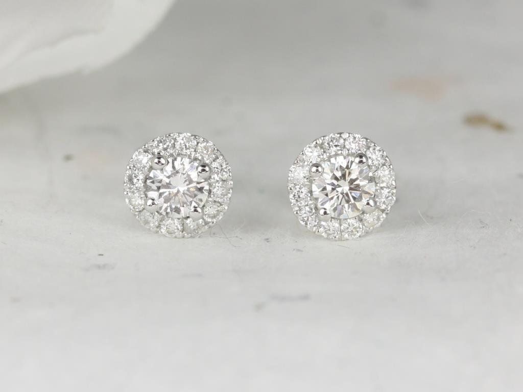 Rosados Box Ready to Ship Petite Gemma Studs 14kt Solid Gold Dainty Round Diamonds Cluster Halo Earrings