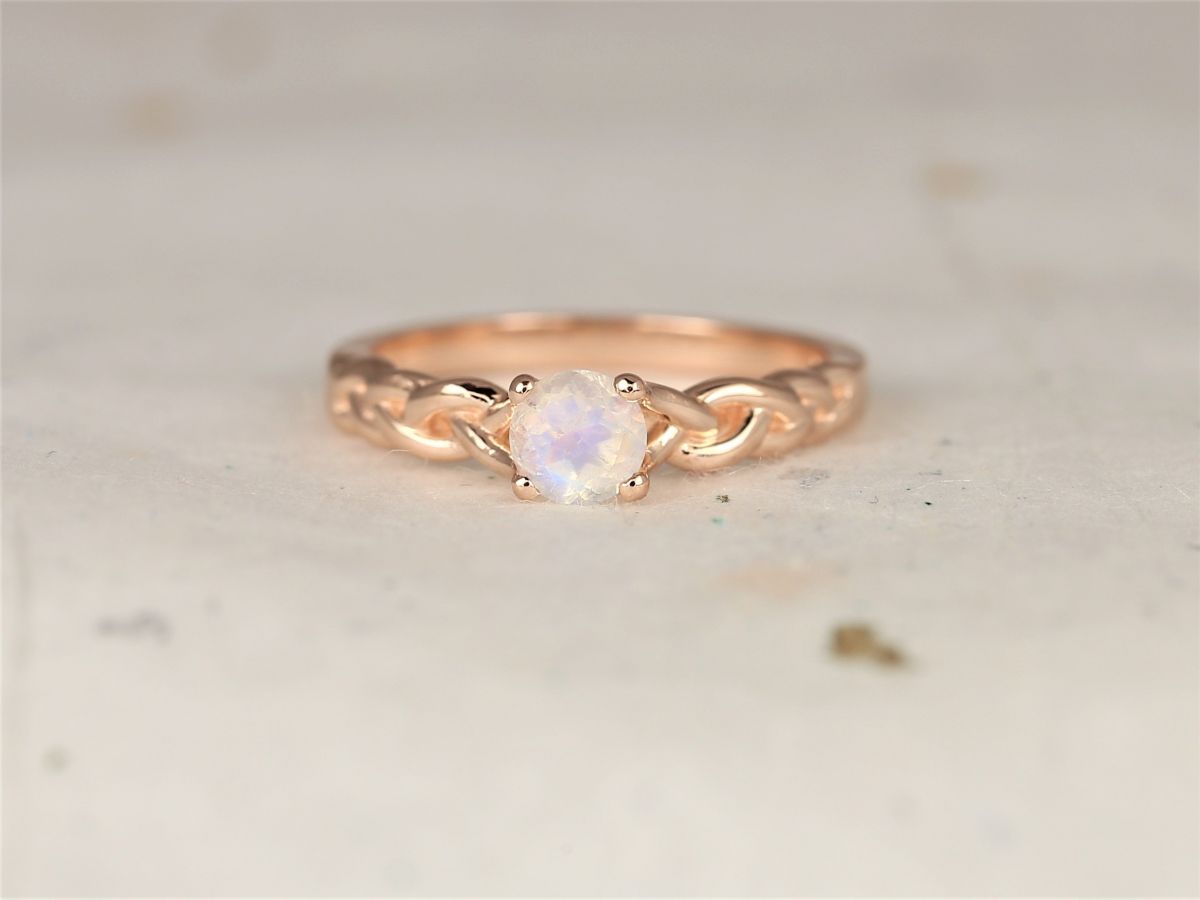 Rosados Box Prudence 5mm 14kt Rose Gold Rainbow Moonstone Braid Twisted Unique Ring