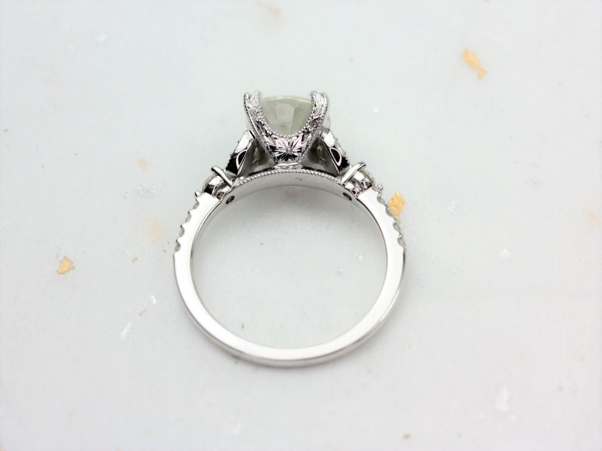 3.79cts Ready to Ship Katarina 14kt White Gold Light Champagne White Sapphire Oval Art Deco Ring