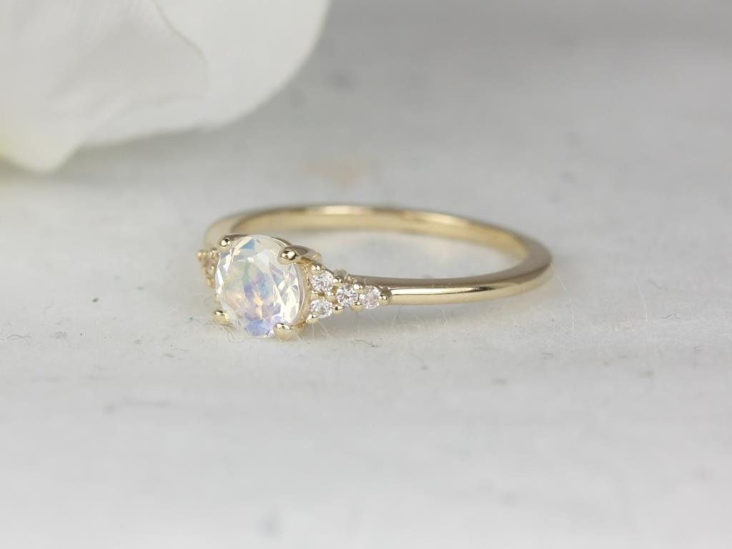 Malia 6mm 14kt Gold Rainbow Moonstone Sapphire Dainty Cluster Ring